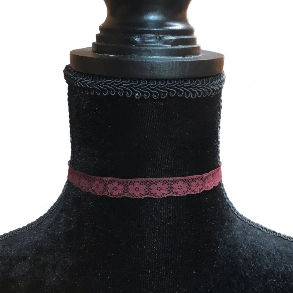 Maroon Lace Flower Choker Necklace